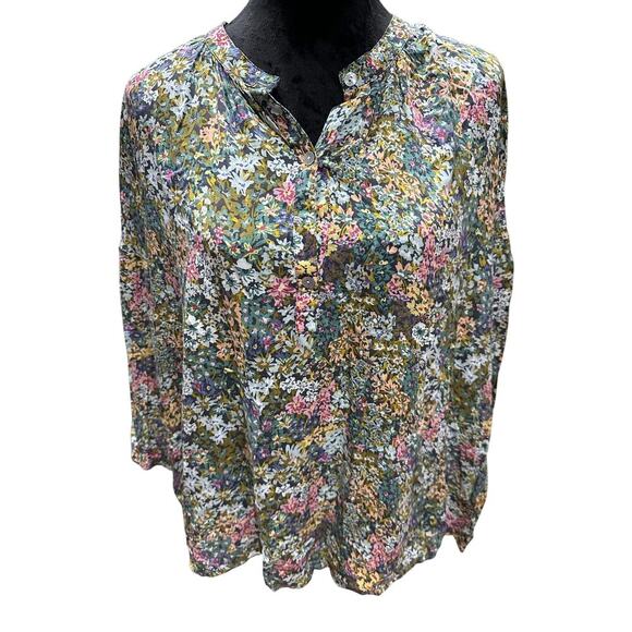 J.Jill Pullover Blouse Top 3/4 sleeves Floral Green XL lightweight colorful - Picture 1 of 8